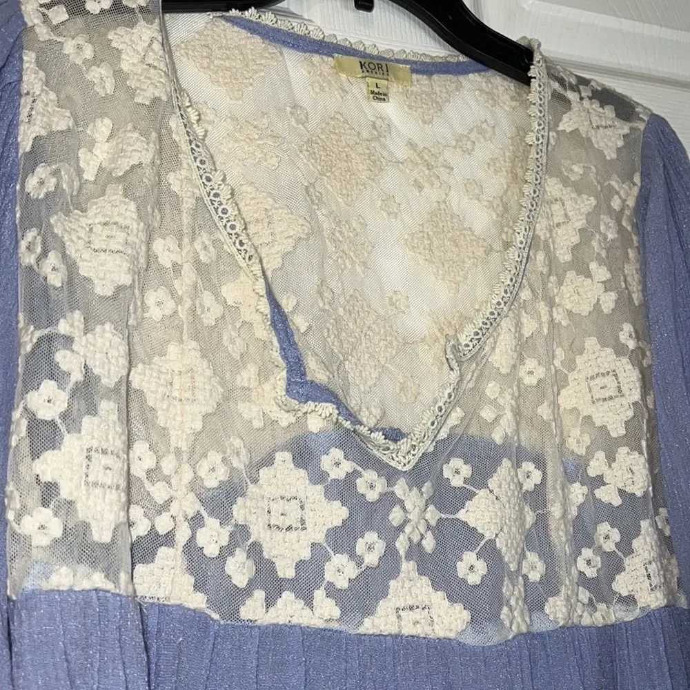 Kori Embroidered Periwinkle Lace Top - Picture 2 of 4